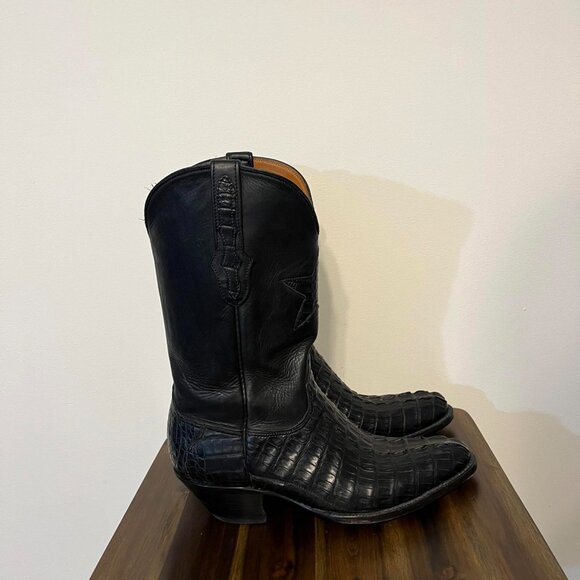 BlackJack Handmade Made in USA Alligator Tail Western Cowboys Black Boots 9 1/2 - Picture 5 of 8
